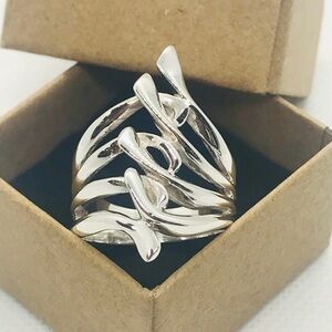 Silver Wide Wired Wrap Around Polished Ring, Size 9